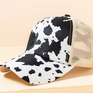Ink Splash Print Baseball Cap w/ High Ponytail Slots
